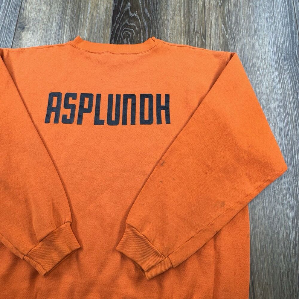 Vintage 70s Russell Sweatshirt Mens L Orange Distressed Asplundh Workwear USA